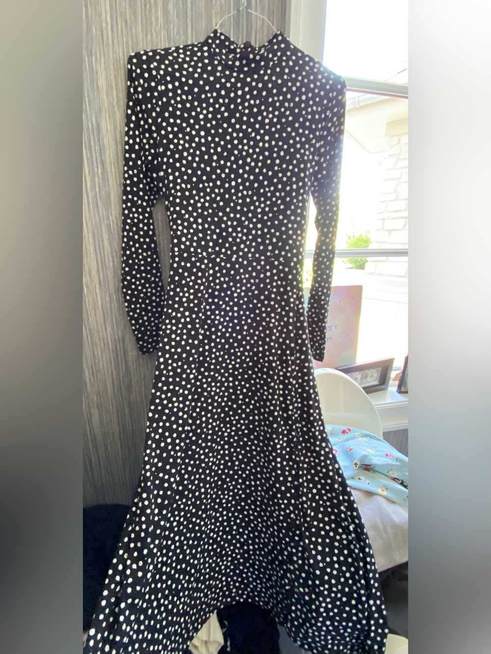 H&M Black Dress with White Polka Dots Long Sleeve Sz L - Picture 3 of 4